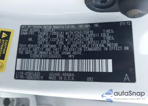 2012 Toyota Highlander Limited V6 from USA, damaged, VIN 5TDYK3EH7CS066835